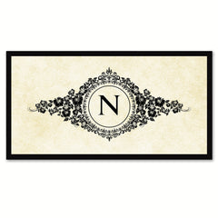 Alphabet Letter N White Canvas Print, Black Custom Frame