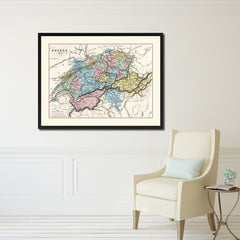 Switzerland Vintage Antique Map Wall Art Home Decor Gift Ideas Canvas Print Custom Picture Frame