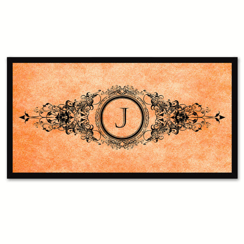 Alphabet Letter J Orange Canvas Print, Black Custom Frame