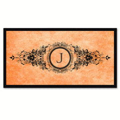 Alphabet Letter J Orange Canvas Print, Black Custom Frame