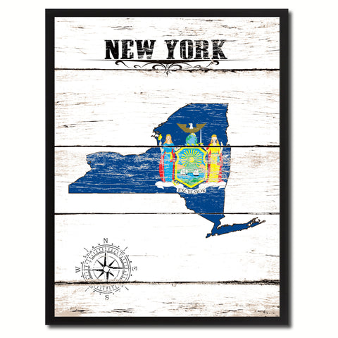 New York State Vintage Flag Canvas Print with Black Picture Frame Home Decor Man Cave Wall Art Collectible Decoration Artwork Gifts