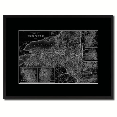 New York Vintage Monochrome Map Canvas Print, Gifts Picture Frames Home Decor Wall Art