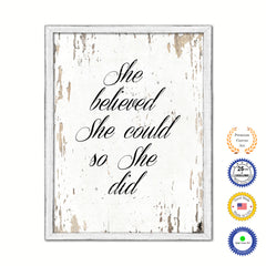 She Believed She Could So She Did Vintage Saying Gifts Home Decor Wall Art Canvas Print with Custom Picture Frame