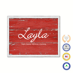 Layla Name Plate White Wash Wood Frame Canvas Print Boutique Cottage Decor Shabby Chic