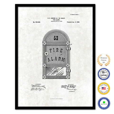 1899 Firefighter Fire Alarm Vintage Patent Artwork Black Framed Canvas Print Home Office Decor Great for Firefighter Fireman Firewoman