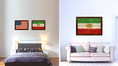 Old Iran Country Flag Texture Canvas Print with Brown Custom Picture Frame Home Decor Gift Ideas Wall Art Decoration