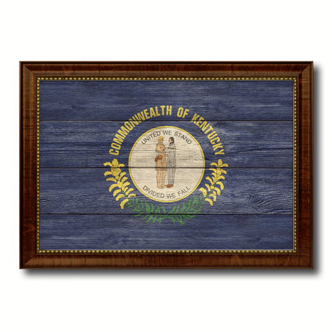 Kentucky State Flag Texture Canvas Print with Brown Picture Frame Gifts Home Decor Wall Art Collectible Decoration