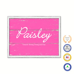 Paisley Name Plate White Wash Wood Frame Canvas Print Boutique Cottage Decor Shabby Chic