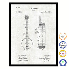1896 Banjo Old Patent Art Print on Canvas Custom Framed Vintage Home Decor Wall Decoration Great for Gifts