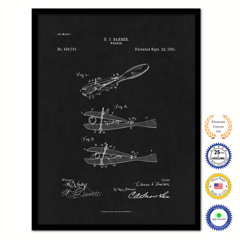 1891 Wrench Old Patent Art Print on Canvas Custom Framed Vintage Home Decor Wall Decoration Great for Gifts