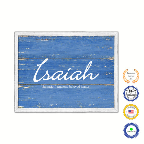 Isaiah Name Plate White Wash Wood Frame Canvas Print Boutique Cottage Decor Shabby Chic