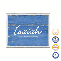 Isaiah Name Plate White Wash Wood Frame Canvas Print Boutique Cottage Decor Shabby Chic
