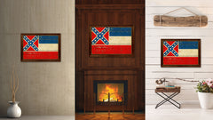 Mississippi State Vintage Flag Canvas Print with Brown Picture Frame Home Decor Man Cave Wall Art Collectible Decoration Artwork Gifts