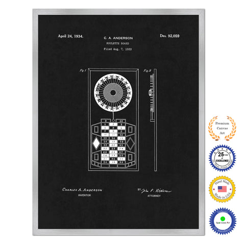 1934 Roulette Wheel Board Old Patent Art Print on Canvas Custom Framed Vintage Home Decor Wall Decoration Great for Gifts