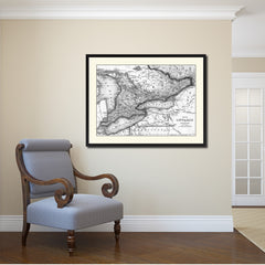 Persia Arabia Iraq Iran Vintage B&W Map Canvas Print, Picture Frame Home Decor Wall Art Gift Ideas