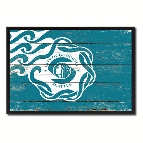 Seattle City Washington State Flag Vintage Canvas Print with Black Picture Frame Home Decor Wall Art Collectible Decoration Artwork Gifts