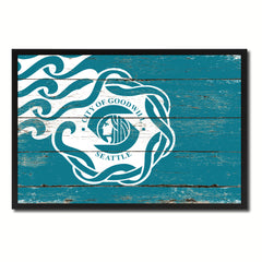Seattle City Washington State Flag Vintage Canvas Print with Black Picture Frame Home Decor Wall Art Collectible Decoration Artwork Gifts
