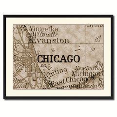 Chicago Illinois Vintage Sepia Map Canvas Print, Picture Frame Gifts Home Decor Wall Art Decoration