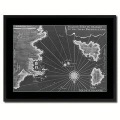 Sicily West Aegadian Islands Vintage Monochrome Map Canvas Print, Gifts Picture Frames Home Decor Wall Art