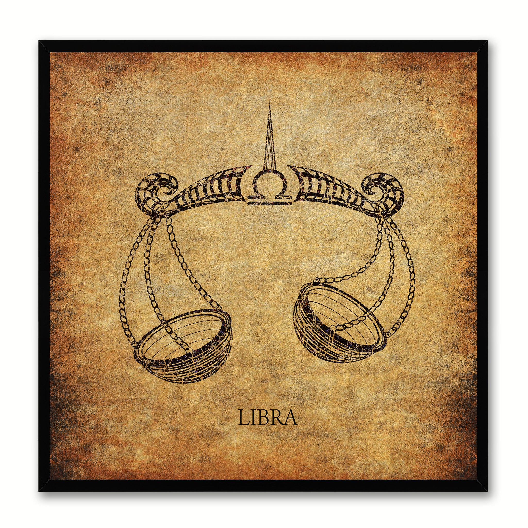 Zodiac Libra Horoscope Brown Canvas Print, Black Custom Frame