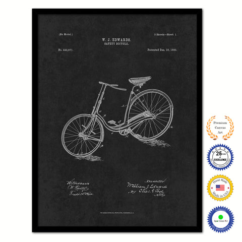 1890 Safety Bicycle Old Patent Art Print on Canvas Custom Framed Vintage Home Decor Wall Decoration Great for Gifts