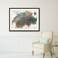 Switzerland Vintage Antique Map Wall Art Home Decor Gift Ideas Canvas Print Custom Picture Frame