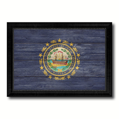 New Hampshire State Flag Texture Canvas Print with Black Picture Frame Home Decor Man Cave Wall Art Collectible Decoration Artwork Gifts