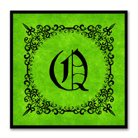 Alphabet Q Green Canvas Print Black Frame Kids Bedroom Wall Décor Home Art