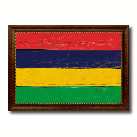 Mauritius Country Flag Vintage Canvas Print with Brown Picture Frame Home Decor Gifts Wall Art Decoration Artwork