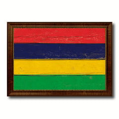 Mauritius Country Flag Vintage Canvas Print with Brown Picture Frame Home Decor Gifts Wall Art Decoration Artwork