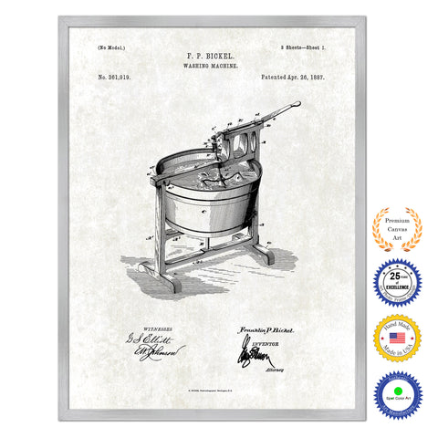1887 Washing Machine Old Patent Art Print on Canvas Custom Framed Vintage Home Decor Wall Decoration Great for Gifts