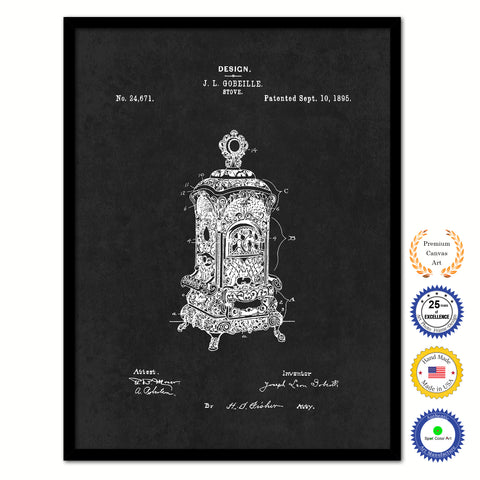 1895 Stove Old Patent Art Print on Canvas Custom Framed Vintage Home Decor Wall Decoration Great for Gifts