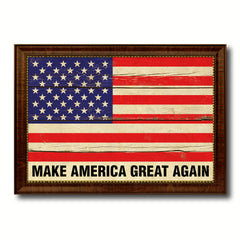 Make America Great Again USA Flag Vintage Canvas Print with Brown Picture Frame Gifts Ideas Home Decor Wall Art Decoration
