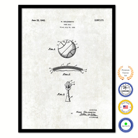 1942 Game Ball Old Patent Art Print on Canvas Custom Framed Vintage Home Decor Wall Decoration Great for Gifts