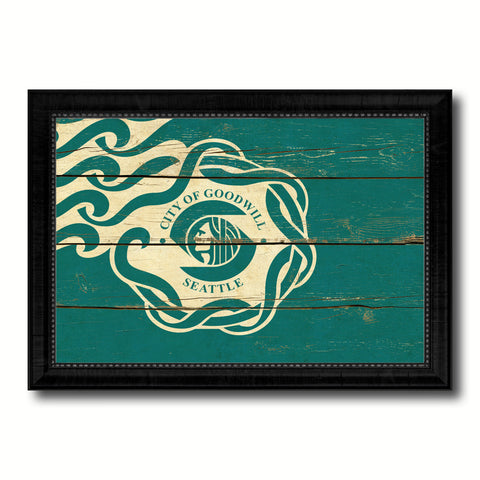 Seattle City Washington State Vintage Flag Canvas Print Black Picture Frame