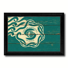 Seattle City Washington State Vintage Flag Canvas Print Black Picture Frame