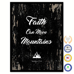Faith Can Move Mountains - Matthew 18:20 Bible Verse Scripture Quote Black Canvas Print with Picture Frame