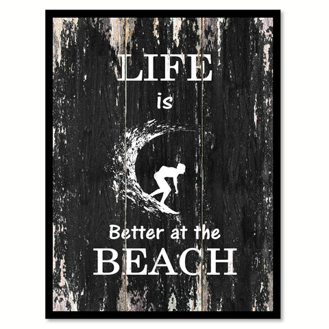 Life is better at the beach Motivational Quote Saying Canvas Print with Picture Frame Home Decor Wall Art