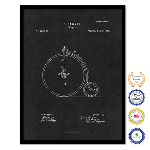 1879 Bicycle Old Patent Art Print on Canvas Custom Framed Vintage Home Decor Wall Decoration Great for Gifts