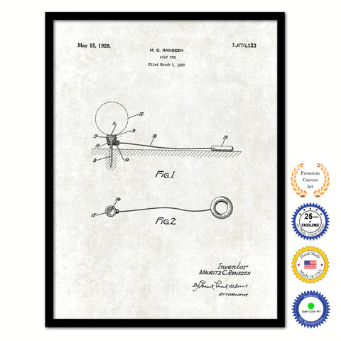 1928 Golf Tee Old Patent Art Print on Canvas Custom Framed Vintage Home Decor Wall Decoration Great for Gifts