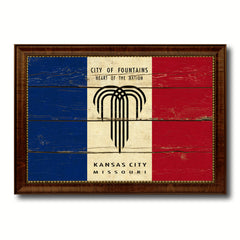 Kansas City Missouri State Vintage Flag Canvas Print Brown Picture Frame