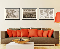 Mountain Fortress Vintage Sepia Map Canvas Print, Picture Frame Gifts Home Decor Wall Art Decoration