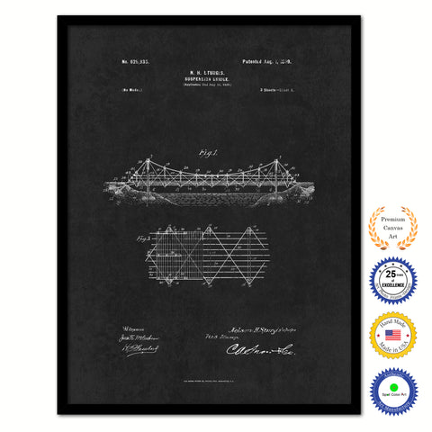 1899 Suspension Bridge Vintage Patent Artwork Black Framed Canvas Home Office Decor Great Gift for Engineers Architects Construction Workers