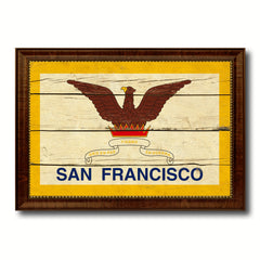 San Francisco City San Francisco State Vintage Flag Canvas Print Brown Picture Frame