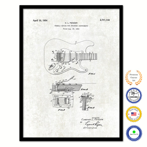 1956 Fender Guitar Tremolo Device for Stringed Instruments Old Patent Art Print on Canvas Custom Framed Vintage Home Decor Wall Decoration Great for Gifts