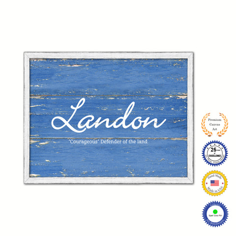 Landon Name Plate White Wash Wood Frame Canvas Print Boutique Cottage Decor Shabby Chic