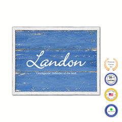 Landon Name Plate White Wash Wood Frame Canvas Print Boutique Cottage Decor Shabby Chic