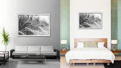 Nutritious Nature Barley Paddy Field Black and White Landscape decor, National Park, Sightseeing, Attractions, White Wash Wood Frame