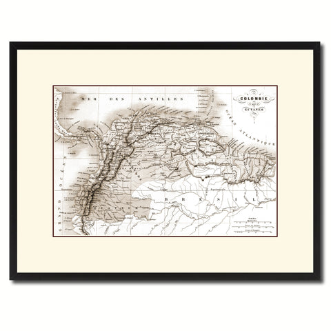 Columbia Venezuela Guianna Vintage Sepia Map Canvas Print, Picture Frame Gifts Home Decor Wall Art Decoration