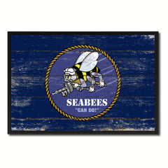Seabees Military Flag Vintage Canvas Print with Picture Frame Home Decor Man Cave Wall Art Collectible Decoration Artwork Gifts